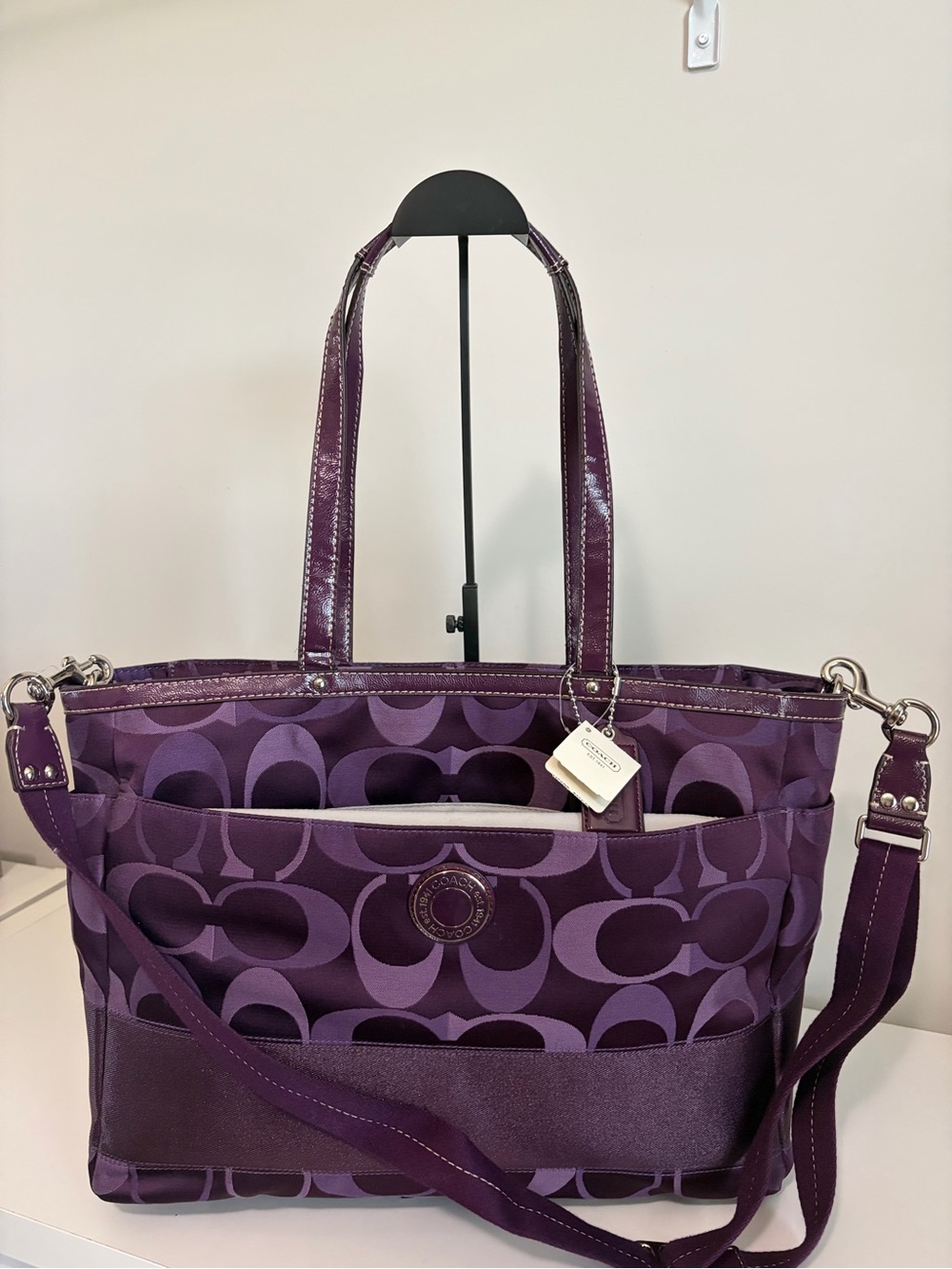 Coach Signature Stripe 3 Color Multifunctional Tote Diaper Bag